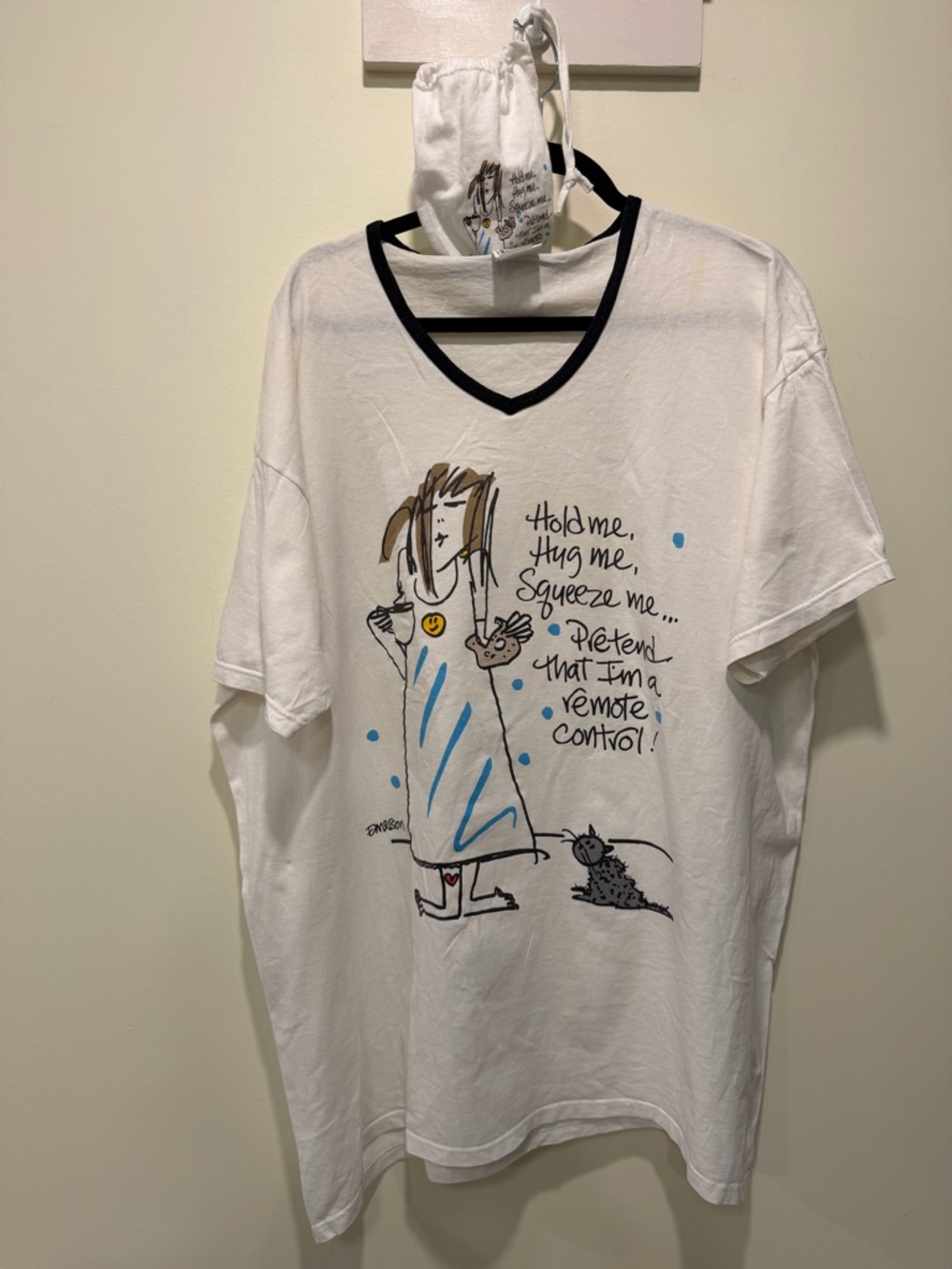 Women’s Emerson Street Novelty Night Shirt – One Size White with Black v neck